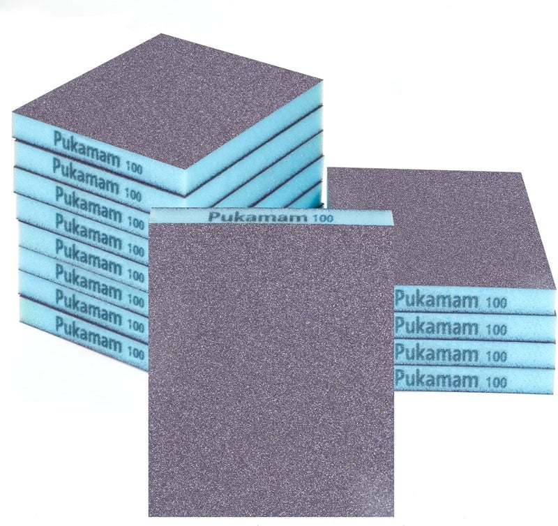 Pukamam 12 Pack Sanding Sponge, Washable and Reusable Sanding Blocks 100 Grit Wet Dry Sand Paper for Wood Drywall Metal Furniture - Image 1